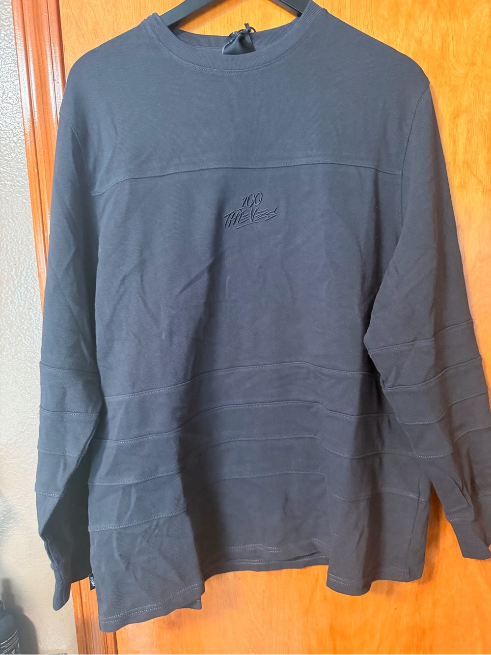 100 thieves Black Crewneck Long-Sleeve Shirt - Embroidered Chest
